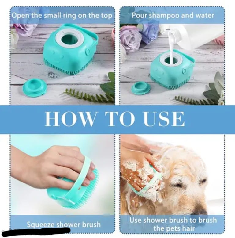 Bath Brush Body Scrubber Shampoo Dispenser Dog or Cat